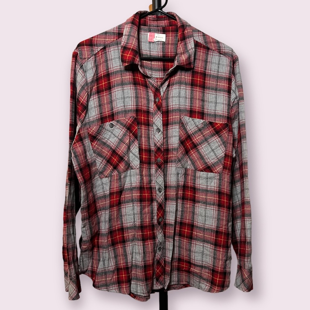 Lucky Brand Red and Gray Plaid Button Down Shirt